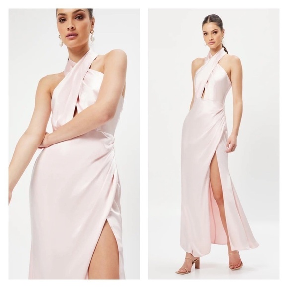 ELLIATT Blush Pink Cross Front Satin Maxi Gown Medium NWT - Picture 11 of 16